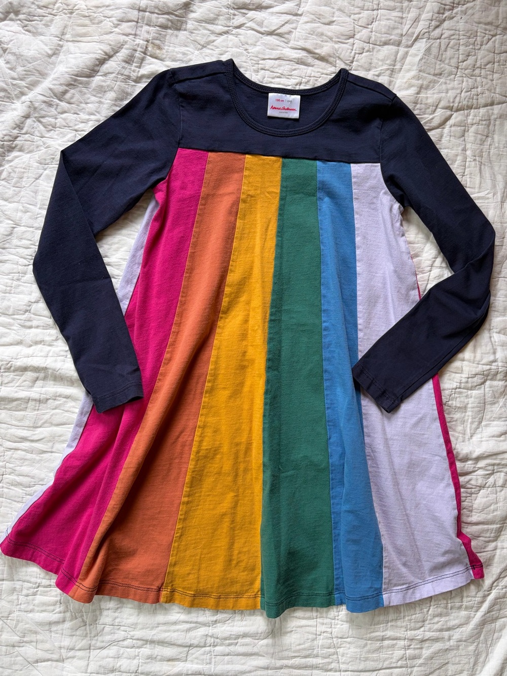 Hanna Andersson Navy Long Sleeve Rainbow Stripe Dress